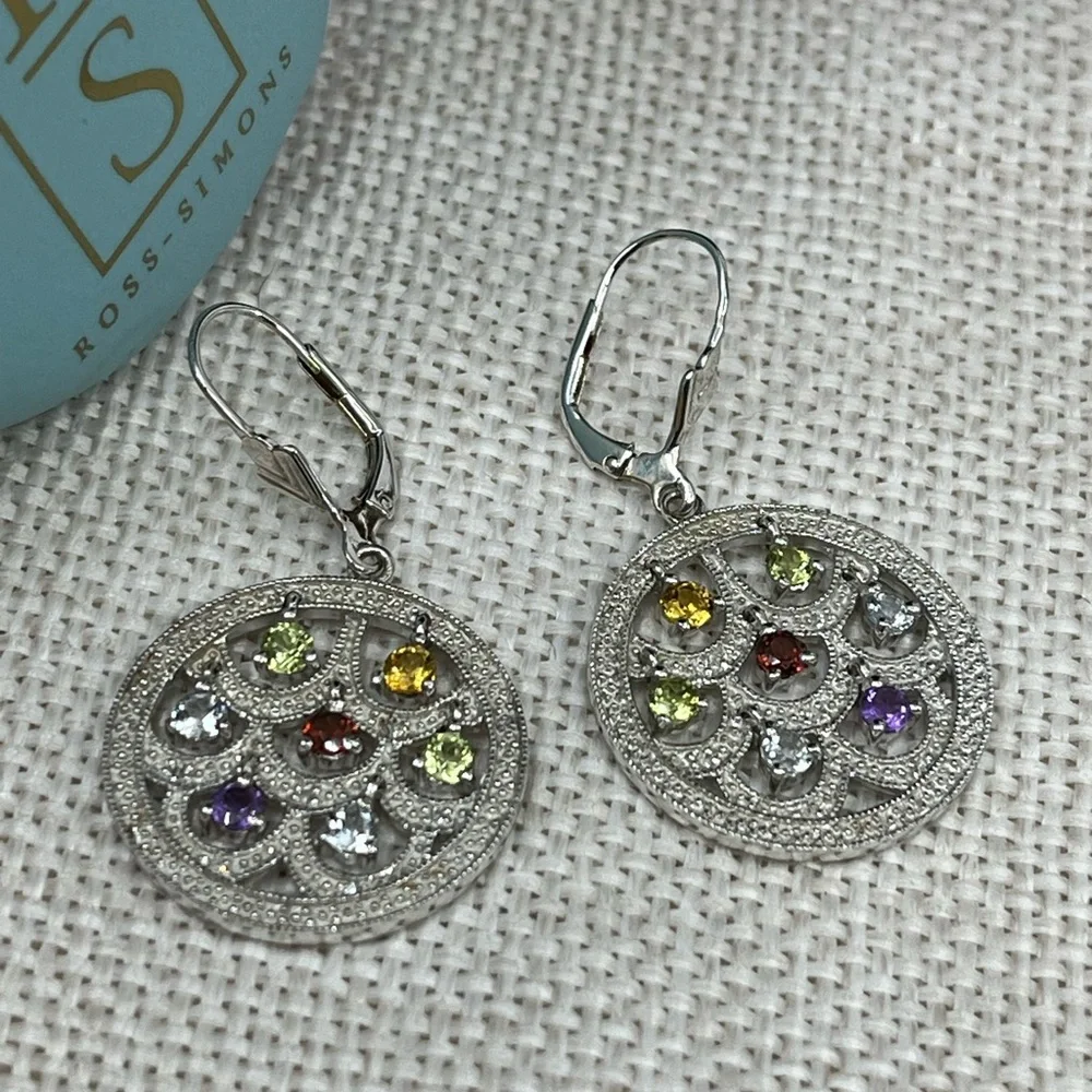 Vintage Ross-Simons Real Sterling Silver Multi-Gemstone Earrings - Picture 12 of 16
